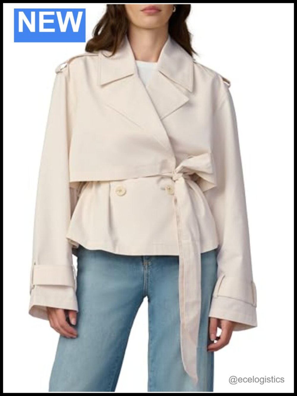 Cropped Trench Coat Cotton Blend Tie Waist